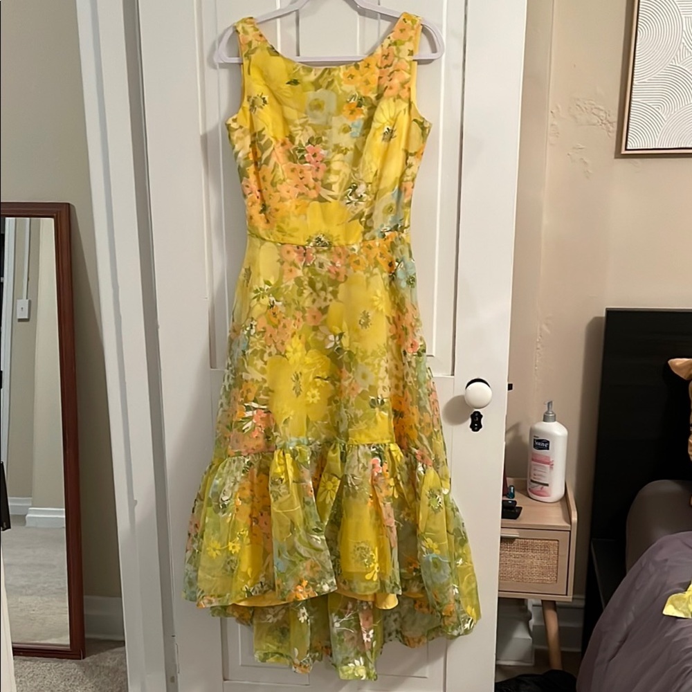 Vintage 50s/60s Floral Yellow Sleeveless Dress